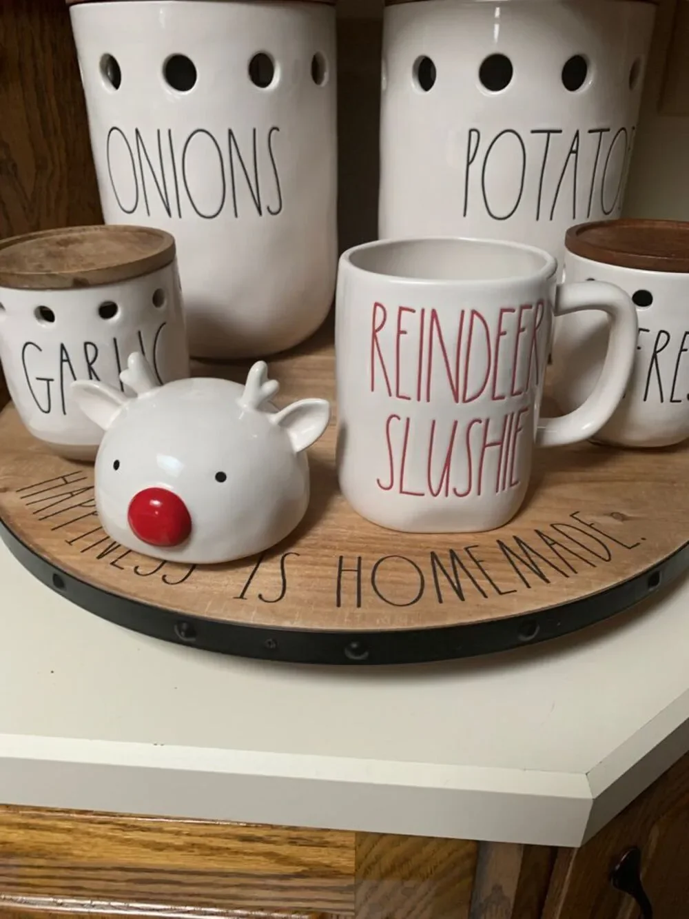 Rae dunn reindeer slushie mug with topper